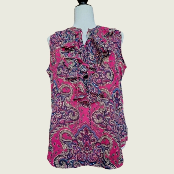 Tommy Hilfiger Tops - Tommy Hilfinger red top blouse paisley pattern sleeveless lined size M